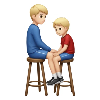 a boy is sitting on a stool seeing whole body on left side sticker