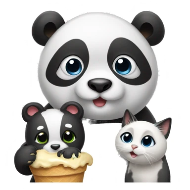 Panda eating icecream with a dog and baby cat on its head sticker