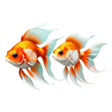 Large aquarium fish like veil tails and lionhead goldfish swimming gracefully in a beautifully decorated aquarium. Colorful aquatic plants, smooth rocks, and gentle bubbles surround the fish. The water shimmers in sunlight, creating a peaceful and vibrant underwater scene. Transparent background. sticker
