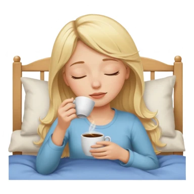 Blonde white skined girl who closes her eyes and smells coffee while drinking coffee in her bed sticker