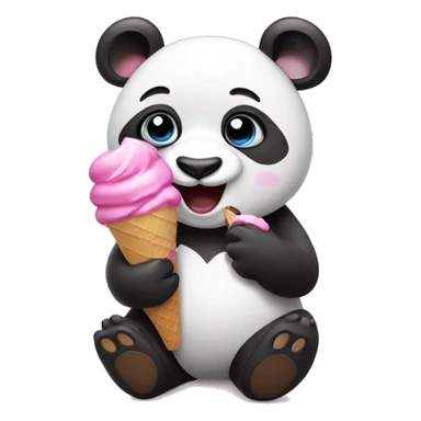 Panda eating ice cream in pink sticker