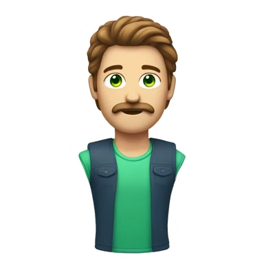 Make a guy who has a brown mullet and a moustache with green bluish eyes  sticker