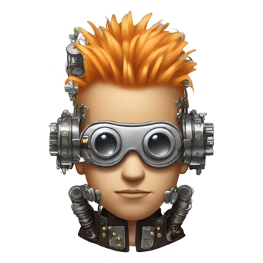 Light orange Mohawk hair male cyborg head with silver steampunk goggles and circuits sticker