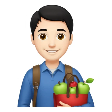 a white man with black hair carrying Apple bags sticker