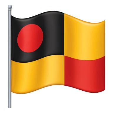 a rectangular flag with the top half solid black and the bottom half solid red with a medium-sized yellow circle in the middle overlapping both colours sticker