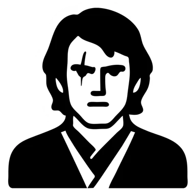 Anakin Skywalker from Revenge of the Sith as a simple, bold icon, focusing on his distinctive hair, scar, and Jedi robes, minimalistic and easily recognizable sticker