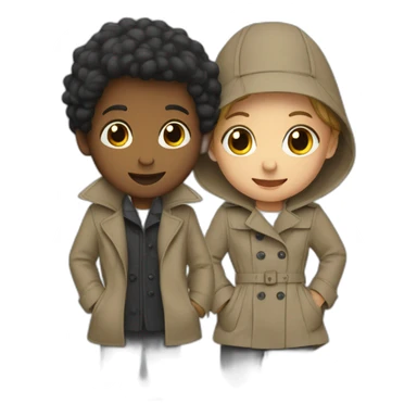 Two kids in one trench coat pretending to bé one person sticker
