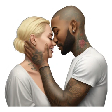 intimate moment between lovers, photo Realistic Couple with tattoos  sticker