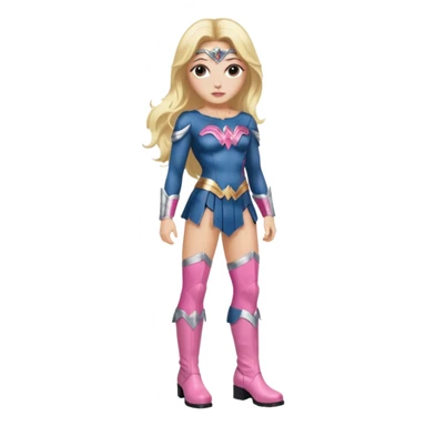 Wonderwoman, long blond hair with pink highlights, black-pink leather outfit, white knee high boots sticker