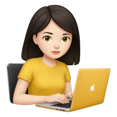 girl on a laptop, dark hair white skin and yellow shirt sticker