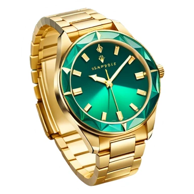 Minimalist white hand outline cradling a crystal refracting golden light into a scene of a luxury watch on a marble desk, deep emerald (#1A5F3F) and sapphire (#0F52BA) gradient background, prism facets glowing with metallic gold (#D4AF37) edges, soft shadow play, cinematic luxury vibe sticker