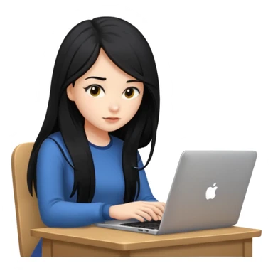 girl with long black hair typing on a laptop sticker