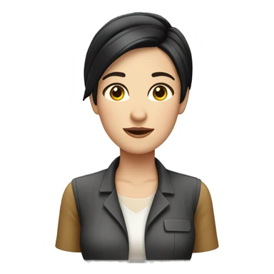 Driver Girl tour guide with fair skin short black hair chubby face sticker