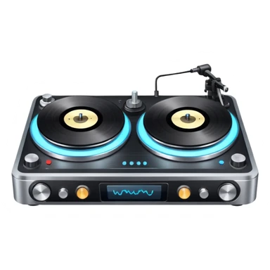A dual turntable deck with glowing knobs and waveform screens.
 sticker