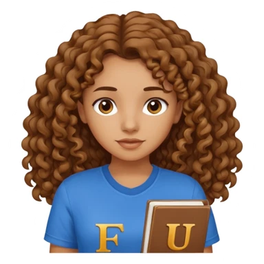 Quero uma menina moreninha com os cabelos longos e cacheados com uma blusa azul e no meio a siga FJU sticker