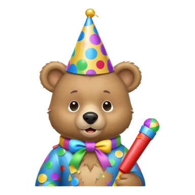 Partying bear cub with confetti and party blower sticker