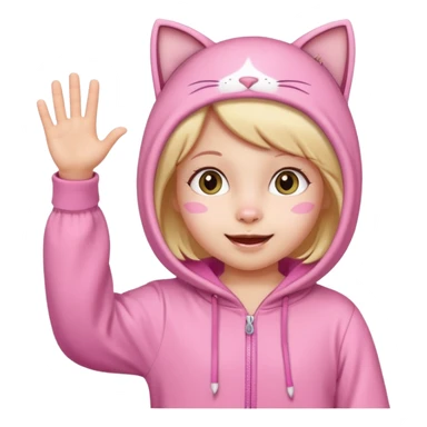 little Girl kid in pink cat onesie waving happily sticker