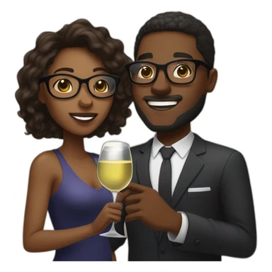 An African couple, a black woman with long dark blonde hair and brown eyes, and a black man with a medium fade haircut. The man wears glasses, toast to each other with a glass of white wine. sticker