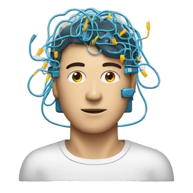 a man with an electronic brain wires circuit sticker