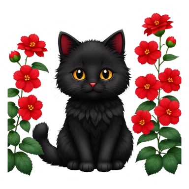 A cute  little  black cat and Begonia flower sticker