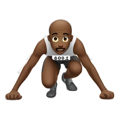 a man crouched behind a white starting line in a race, about to run sticker