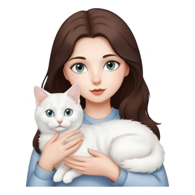 Brunette girl holding white Turkish angora cat with heterochromia sticker