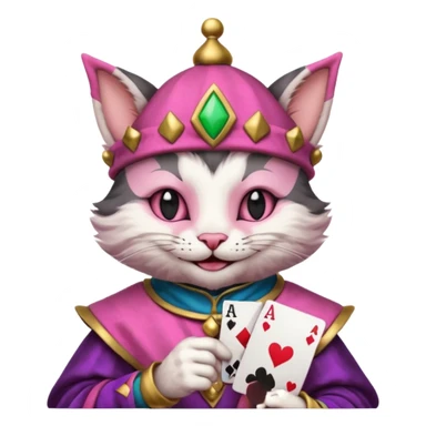 court jester cat medieval, poker card ace, pink, face only sticker
