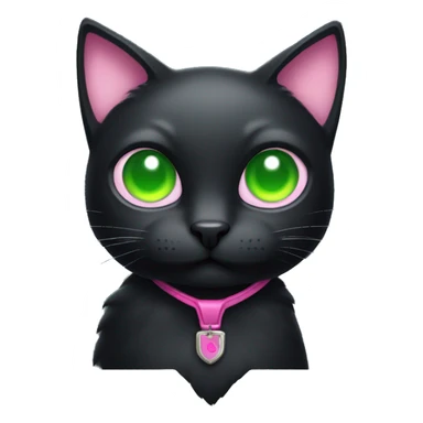 black cat with green eyes with a pink gun sticker