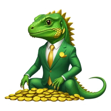capitalist iguana in suit lying on coins sticker