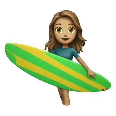 brown hair white girl surfing green yellow surf board in ocean sticker