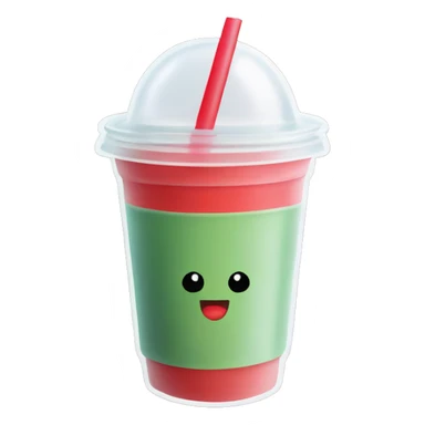 a bubble tea cup with red and green colors sticker