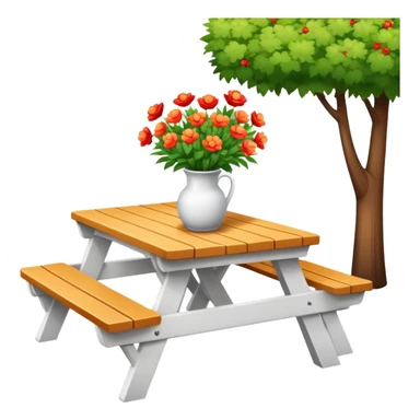 White picnic-benches with a romantic lush warm-colored flower vase on top of picnic-table sticker