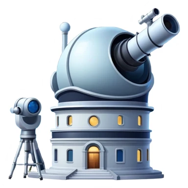 An icon featuring an observatory with a giant telescope, set against a starry sky. The design includes visible planets, distant stars, and galaxies, symbolizing the study of astronomy and celestial exploration. Transparent background highlights the wonder of the universe. sticker