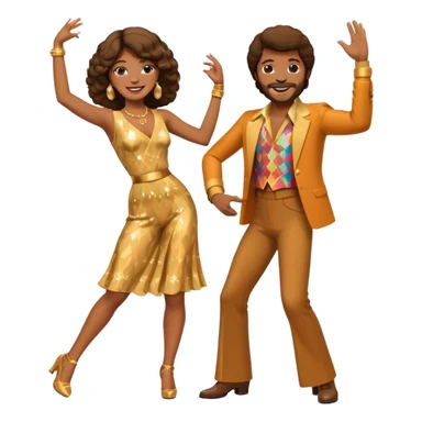 hombre y mujer bailando con ropa de disco de los 70s sticker