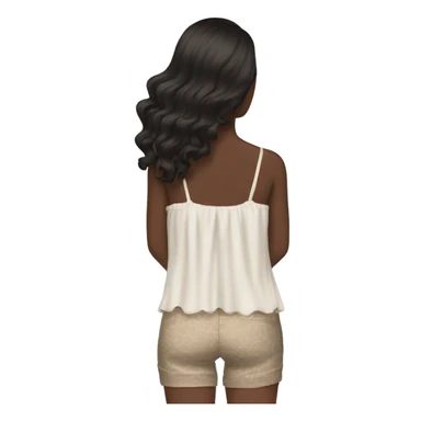 the back side of a brown women, with black hair, wavy long hair,  beach outfit sticker