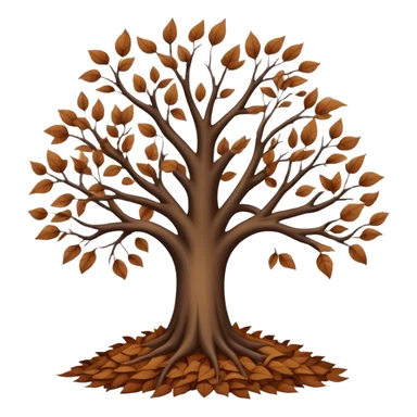 leafless tree with pile of leaves below preparing for winter releasing old sticker