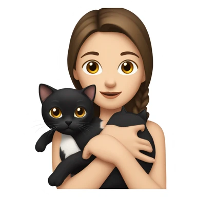 Brunette white girl holding a calico cat and a black cat sticker