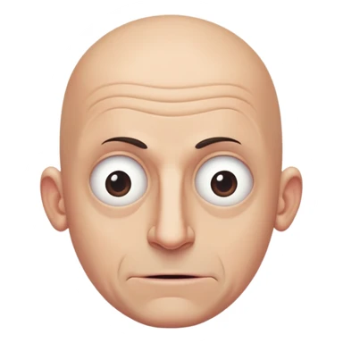 Steven Miller, bald, extremely pronounced grimace, very narrow rectangular head, bottom lip sticking out, eyelids nearly shut and drooping on the outer sides sticker