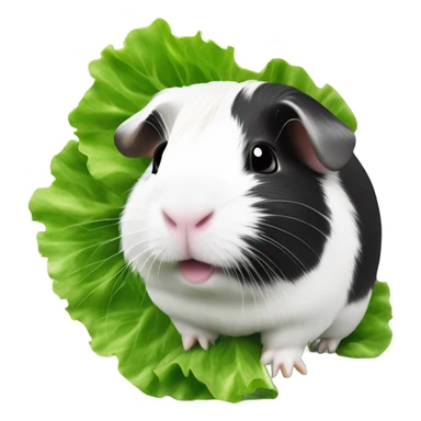 White and black guinea pig eating lettuce sticker