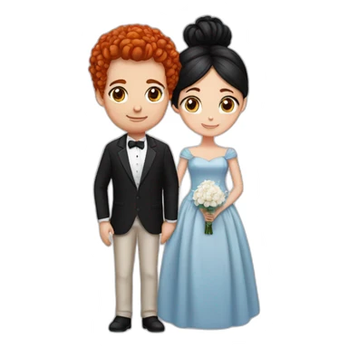 Red hair girl with blue eyes marrying a man with black hair bun sticker
