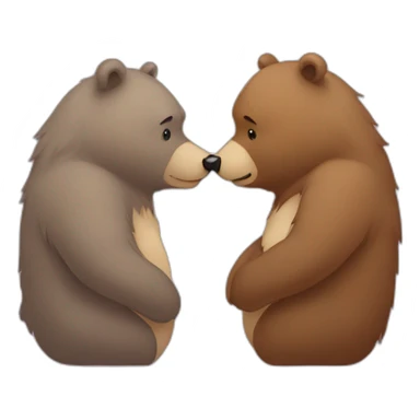 Female bear and male bear kissing, face only, with hearts above them sticker