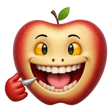 Apple IOS Smiley face with open mouth and teeth biting an arm like a love bite sticker
