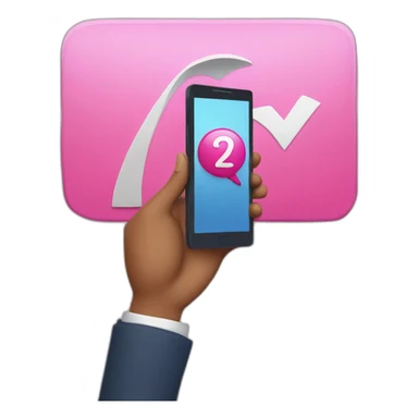 holding a smartphone with big pink check mark on the screen sticker