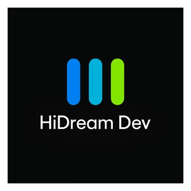 create high dream logo like this with text "HIDream Dev", black background  sticker
