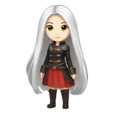 rpg-girl-with-long-straight white-hair-and-red-skirt and black tights like chibi sticker
