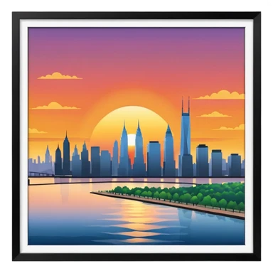 sunset east river city skyline in distance sticker