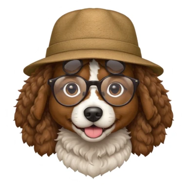 hatted dog with glasses and curly hair sticker