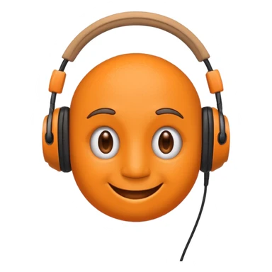 Orange happy face emoji with a couple of hair,headphones,and antennas. sticker