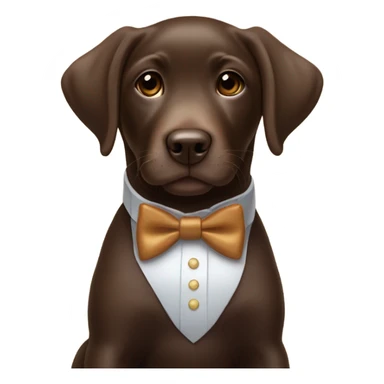 Chocolate labrador cute puppy with small white patch of fur on chest and rich topaz bow tie  sticker