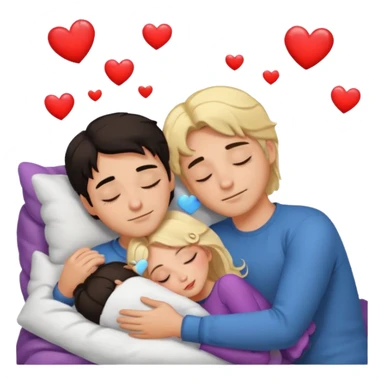 Sleeping romance couple. man has dark hair. woman is blonde. hearts around them. sticker